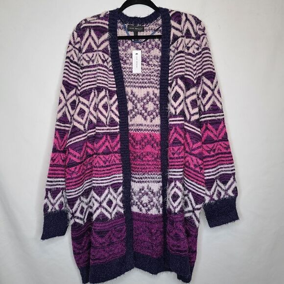 22 24 Lane Bryant Purple Eyelash Cardigan Open Front Ombre Sweater Knit Fuzzy - Picture 2 of 7